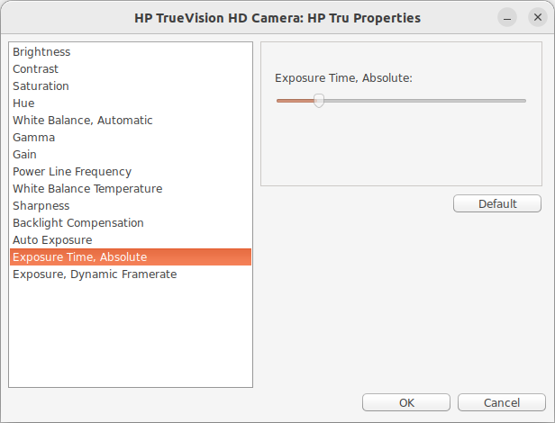 Diálogo con cámara web: propiedades de exposición (FireMonkey, Ubuntu)