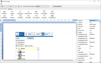 El proyecto de demostración permite insertar controles en el editor y cambiar sus propiedades